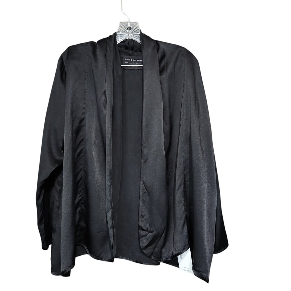 Kloni & the Krew Womens Black 100% Silk Open Front Cardigan Jacket Size 1 S/M